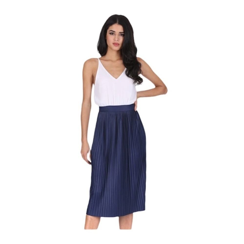 Armani Exchange AX Paris curve dress 14 pleated V neck stretch sleeveless midi
